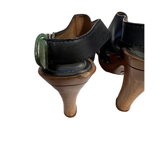 Frye Womens Dara Black & Green Leather Slingback Heeled Sandals Wooden - Picture 6 of 8